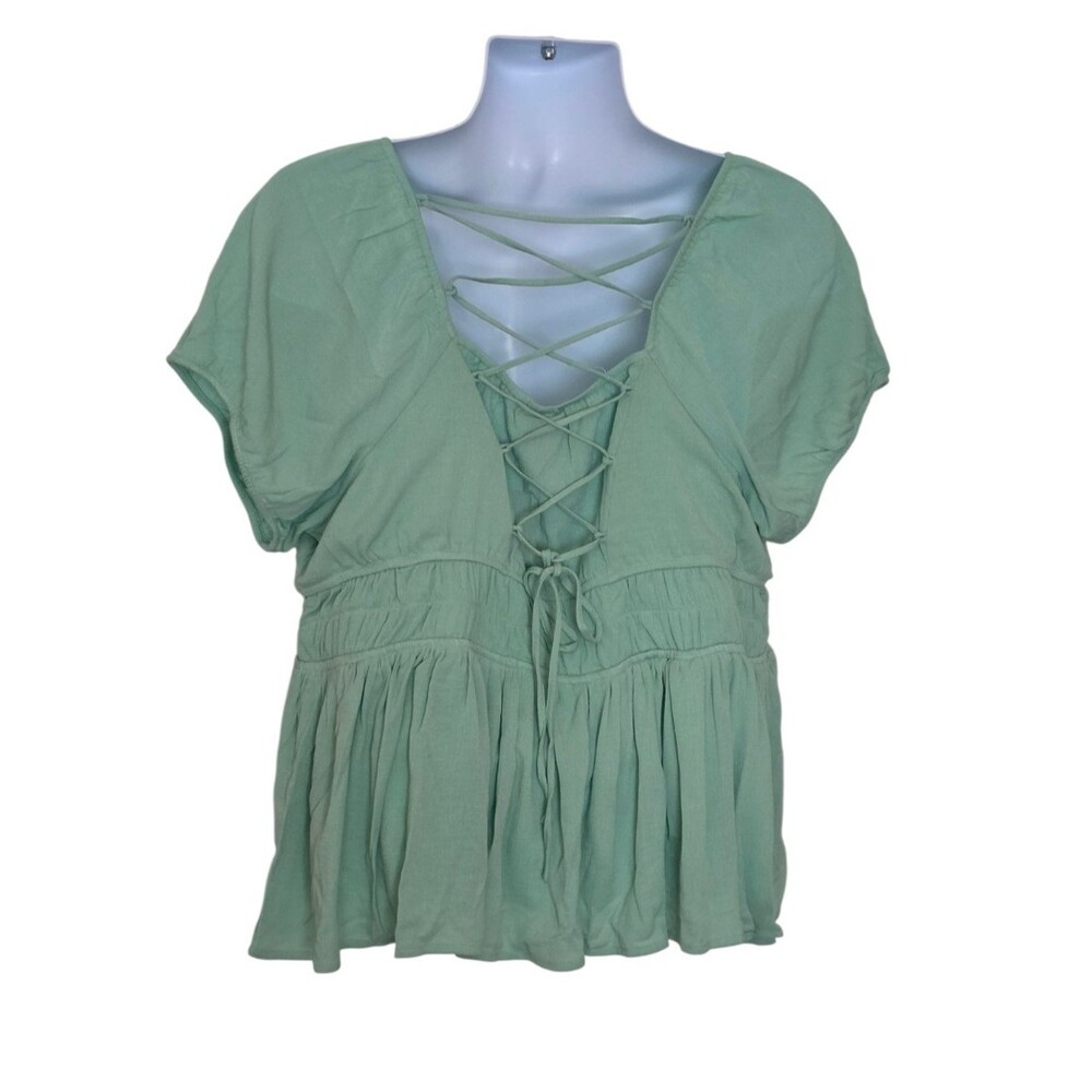 Torrid Crinkle Gauze Criss Cross Back Top Hemlock size 1X/ 14-16 - Picture 5 of 9